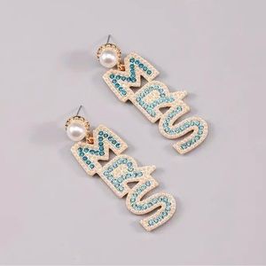 NWT Bohemian Style “Mrs” Beaded Earrings With Rhinestones in Shades Of Blue